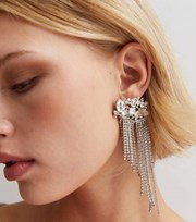 New Look Crystal Gem Drop Tassel Earrings